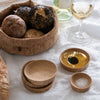 Large Condiment Cups are shown with cork bowl and olive oil - bambu
