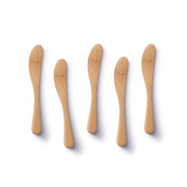 A set of five 7" bamboo spreaders are shown on a white background.