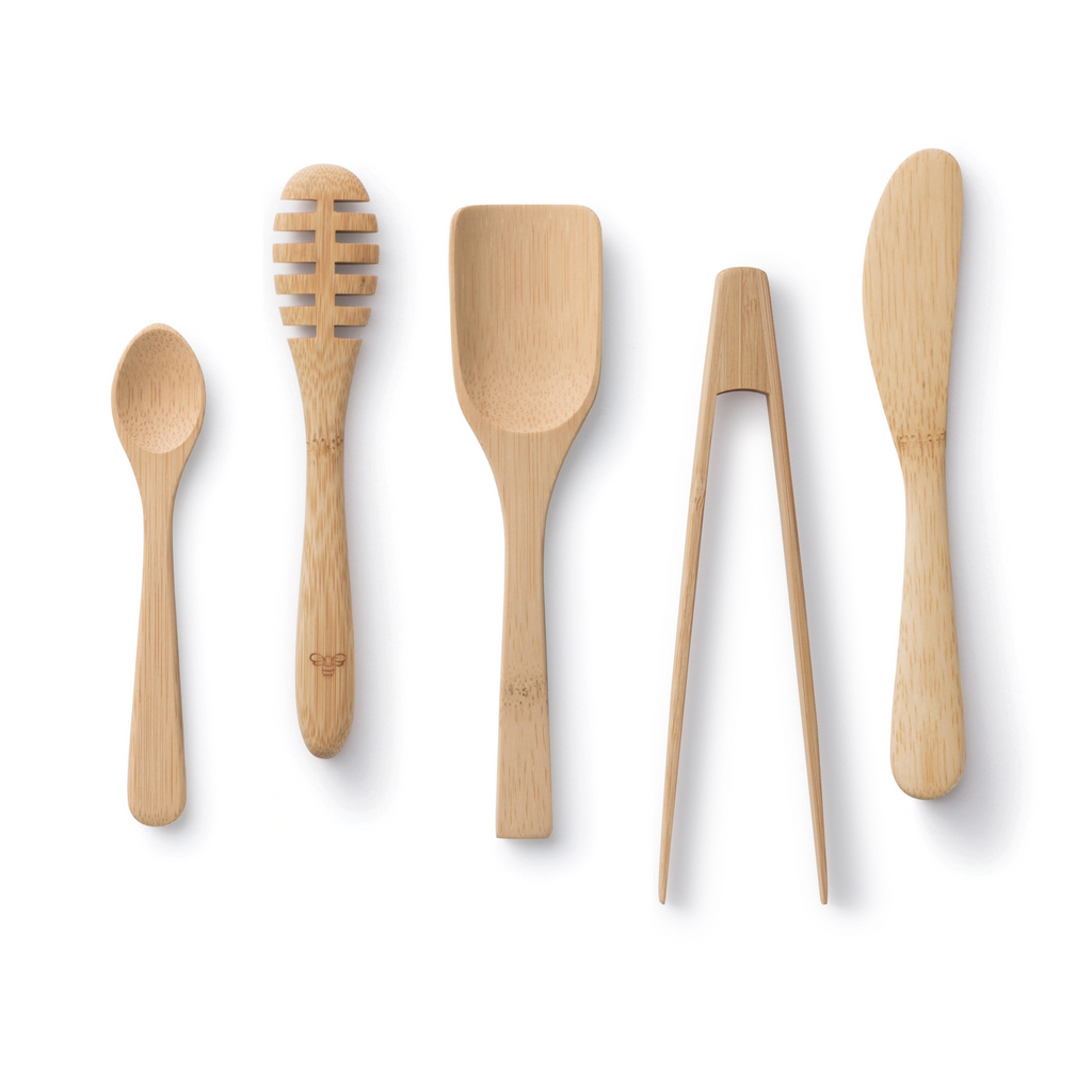 Tiny Tools, set of 5 includes a Teaspoon, Tiny Tong, Scoop, Spreader, and Honey Dipper.