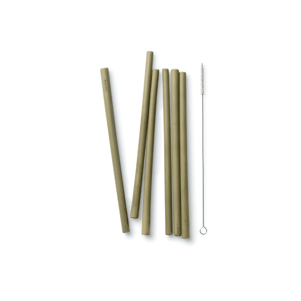 Reusable Bamboo Straws, Original Green, set of 6, with an all natural cleaning brush.