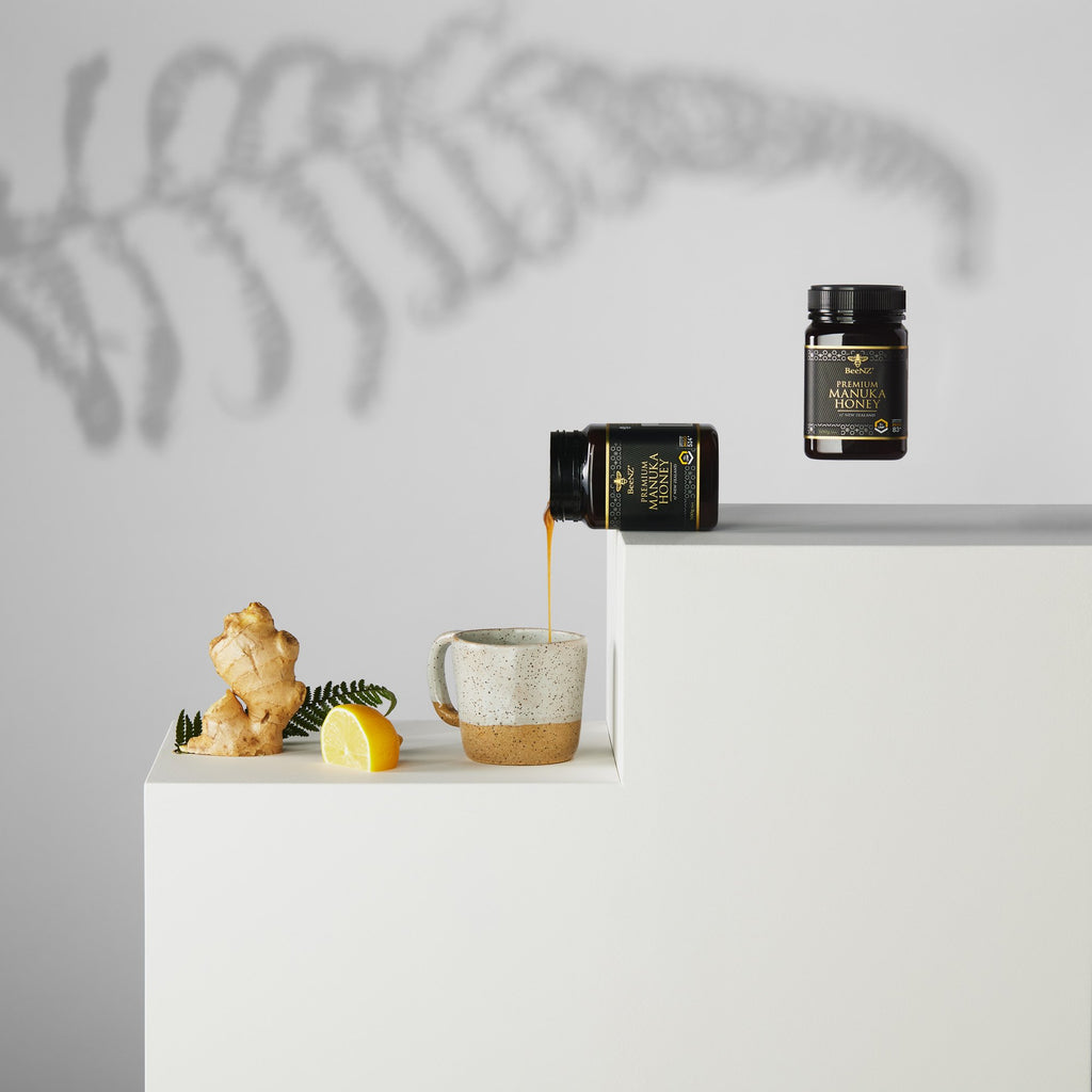 Premium Manuka Honey from BeeNZ is delicious with lemon and ginger for a soothing drink.