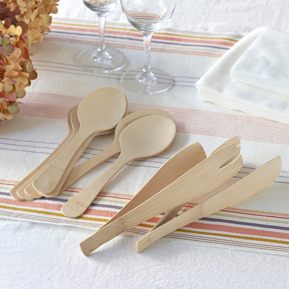 Veneerware® Bamboo Serving Tongs and Serving Spoons